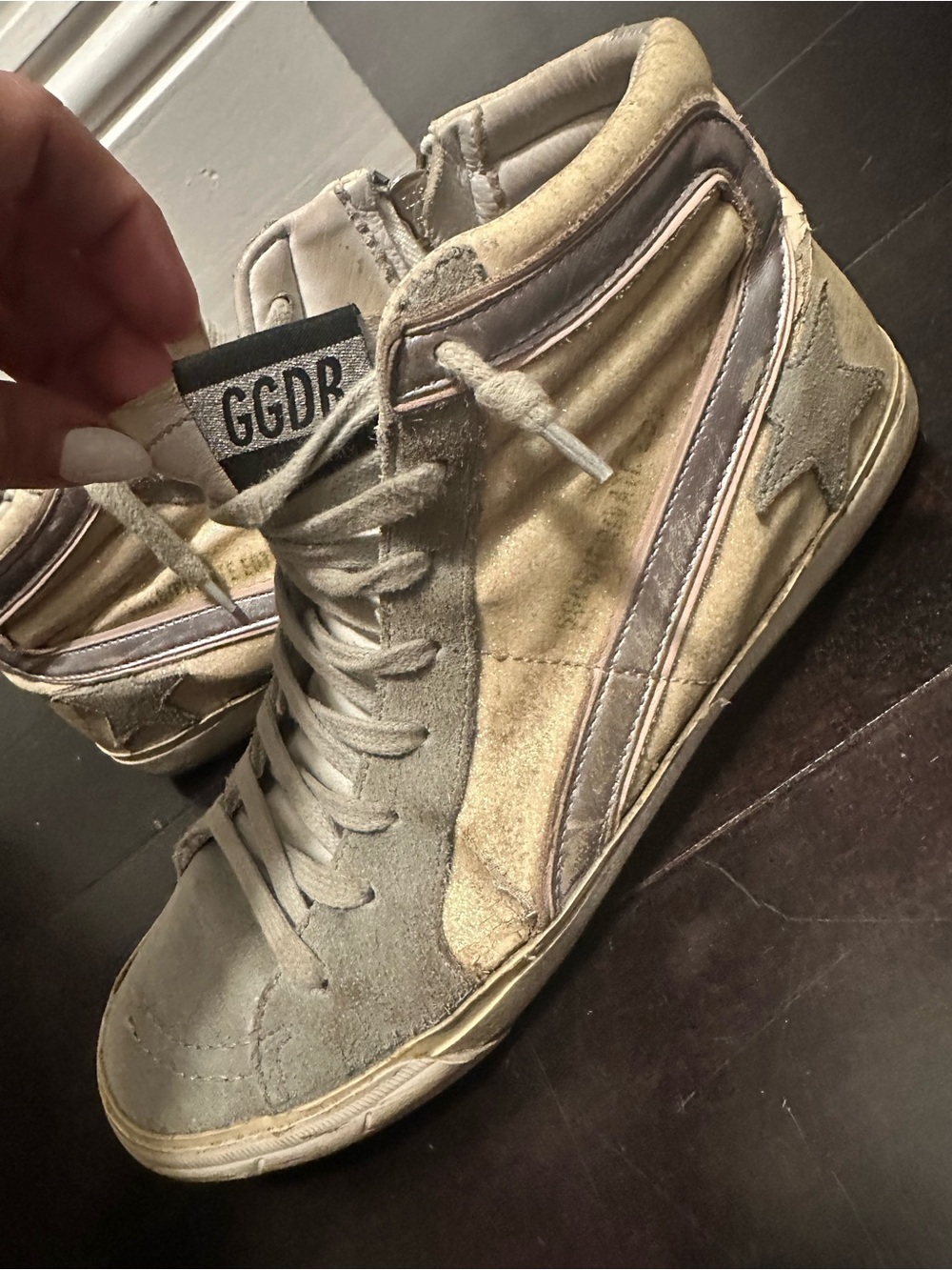 Golden Goose Women's High-Top Sneakers in Taupe and Cream with Silver Accent - Picture 3 of 3